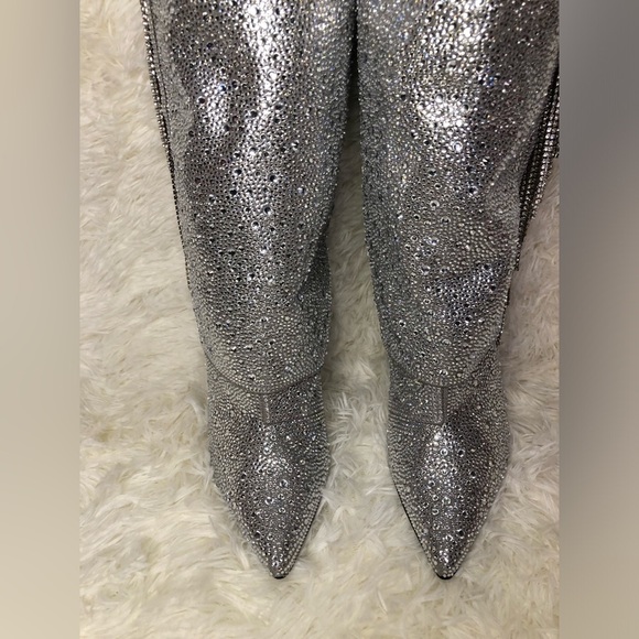 Steve Madden Silver Women's Boots Sanya Rhinestone Fringe Knee High Boot 6M NWOT - Picture 9 of 13
